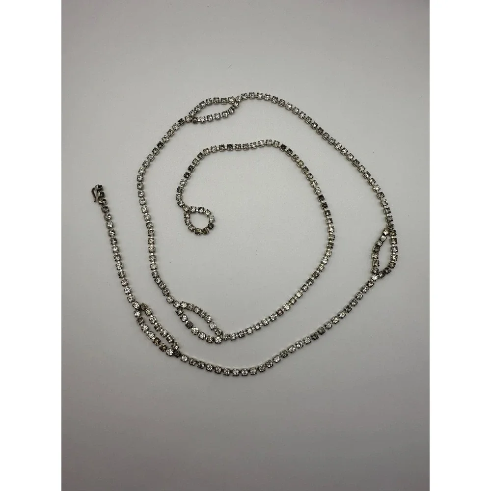 Vintage Long Rhinestone Necklace‎ or Belt – 40 Inch Glam Statement Jewelry